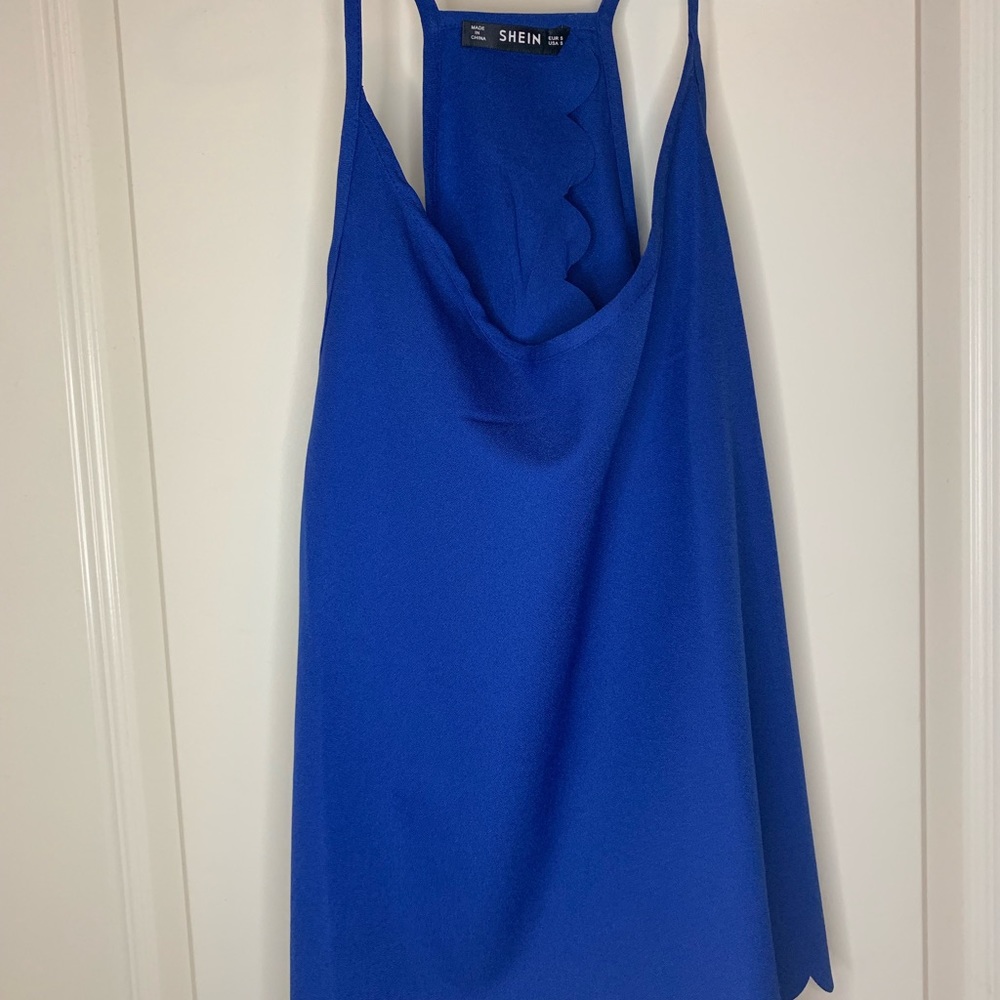 Blue open back shein top